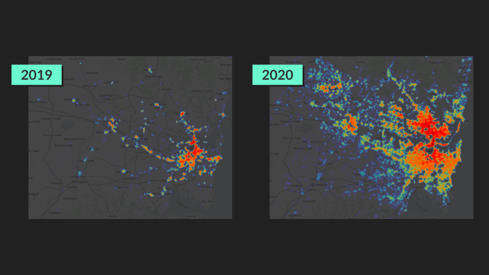An image comparing the DOOH footprint from 2019 and 2020